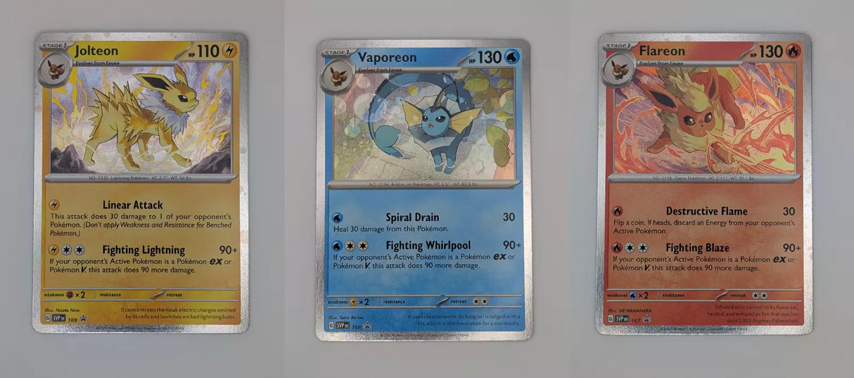 Flareon Vaporeon Jolteon 167 168 169 - Prismatic Evolutions - Promo Bundle
