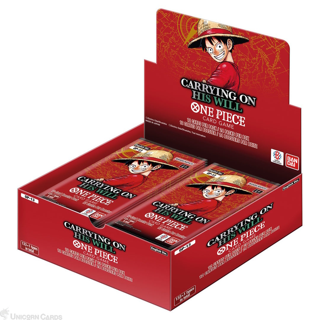 Card game packaging featuring a character from 'One Piece' with red and white design.