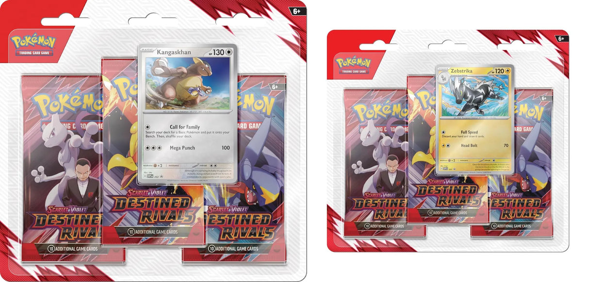 Pokemon Scarlet & Violet Destined Rivals 3 Pack Blister Kangaskhan & Zebstrika Bundle