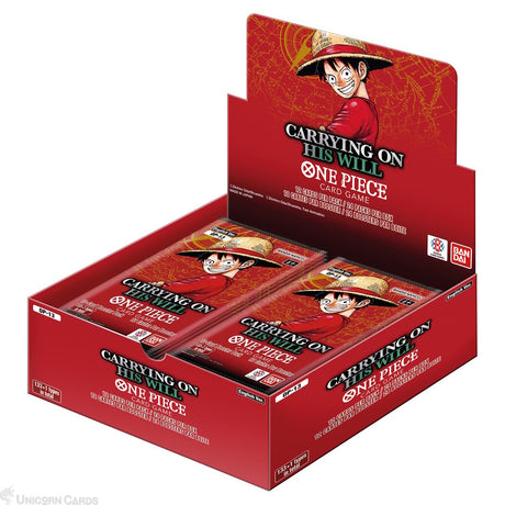 Card game packaging featuring a character from 'One Piece' with red and white design.