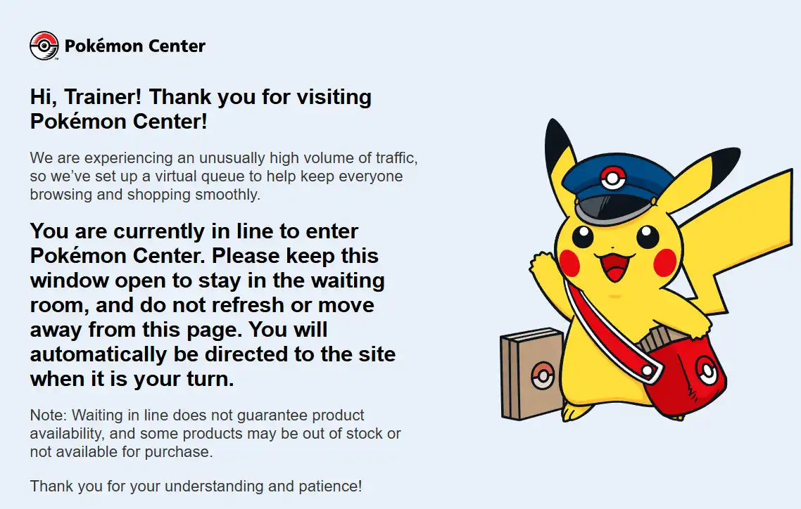 Pokemon Center Queue Warning
